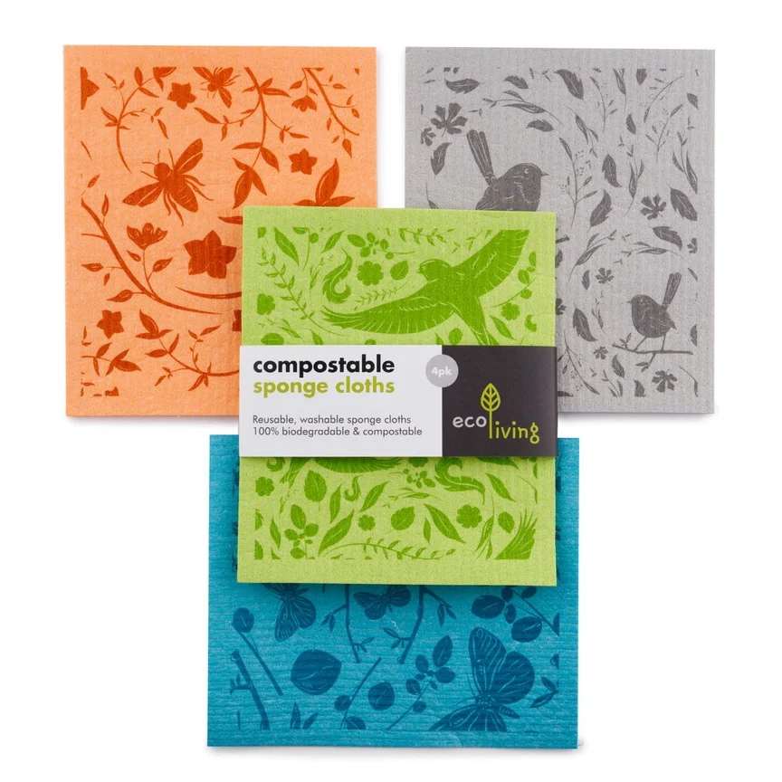 Eco Living Compostable Sponge Cleaning Cloths Printed - x4 Pack - Image 6
