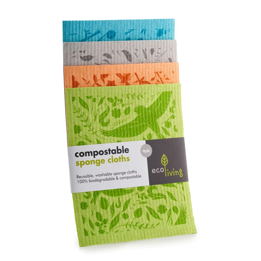 Eco Living Compostable Sponge Cleaning Cloths Printed - x4 Pack - Image 7