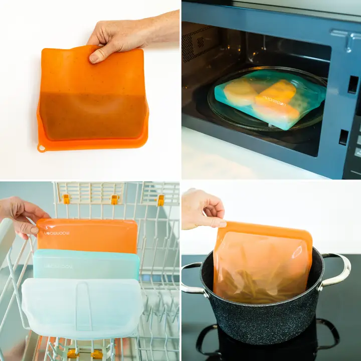 Moonmoon Reusable Silicone Food Storage Bags - x3 Mixed Pack - Image 3