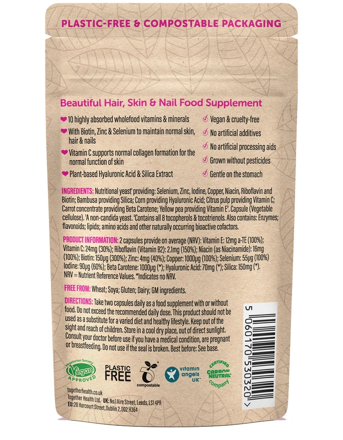 Together Health Hair, Skin & Nails Vegan & Organic Supplement x30 – Compostable Packet - Image 3